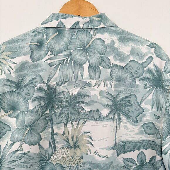 Vintage Trader Bay Hawaiian Shirt Blue & White Aloha Shirt Adult Mens L Soft 90s - Picture 14 of 16